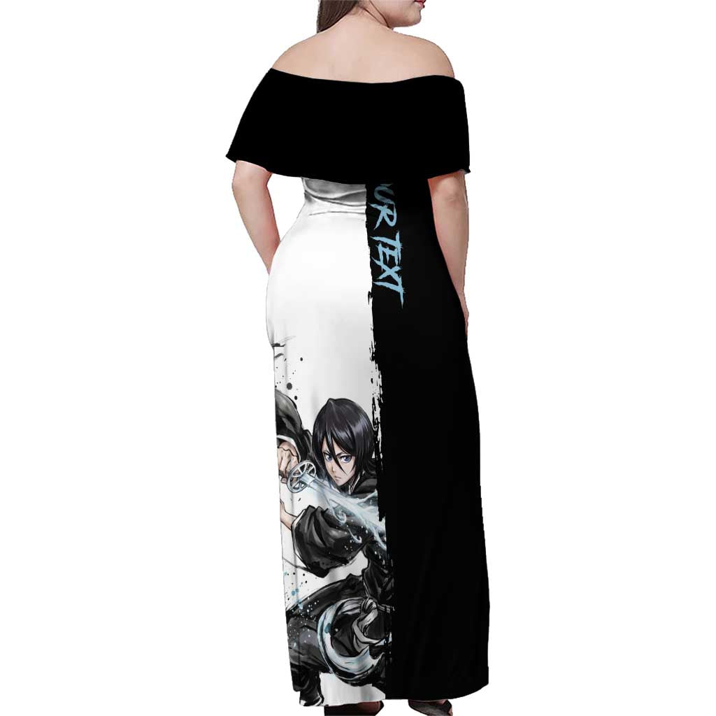 Personalized Rukia Kuchiki Family Matching Off Shoulder Maxi Dress and Hawaiian Shirt Ink Splash Anime Brush Style