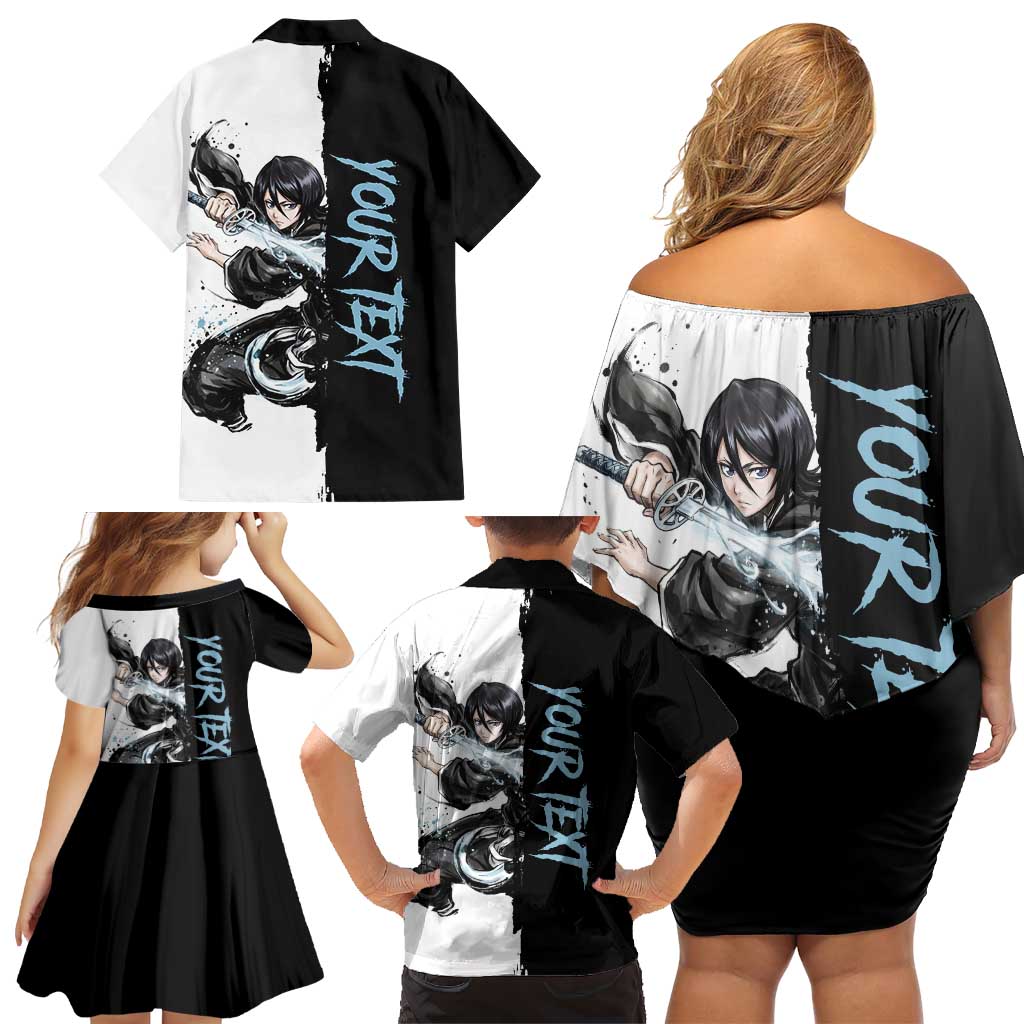 Personalized Rukia Kuchiki Family Matching Off Shoulder Short Dress and Hawaiian Shirt Ink Splash Anime Brush Style