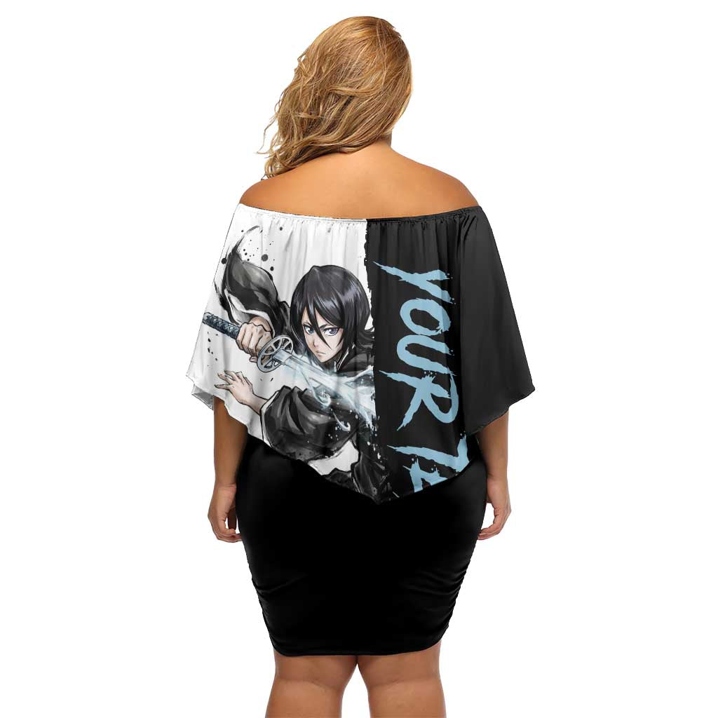 Personalized Rukia Kuchiki Family Matching Off Shoulder Short Dress and Hawaiian Shirt Ink Splash Anime Brush Style
