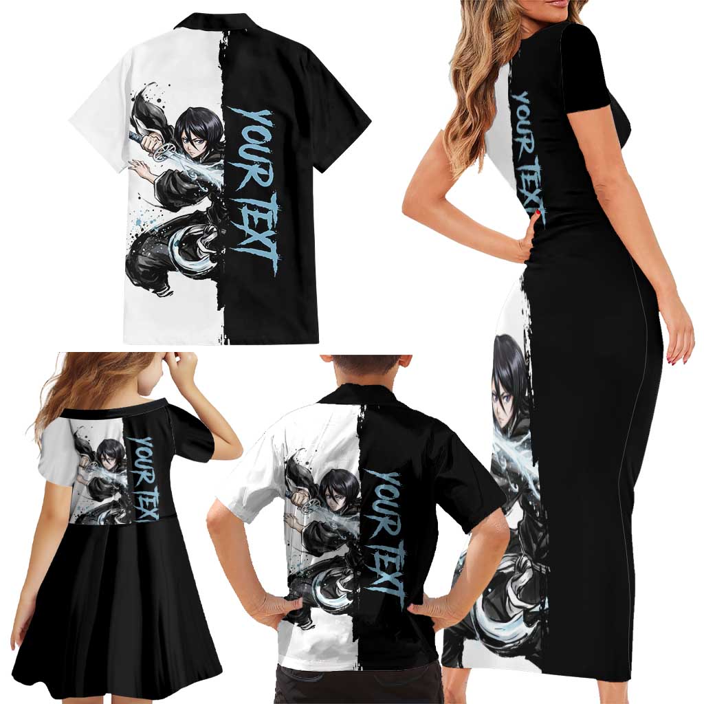 Personalized Rukia Kuchiki Family Matching Short Sleeve Bodycon Dress and Hawaiian Shirt Ink Splash Anime Brush Style