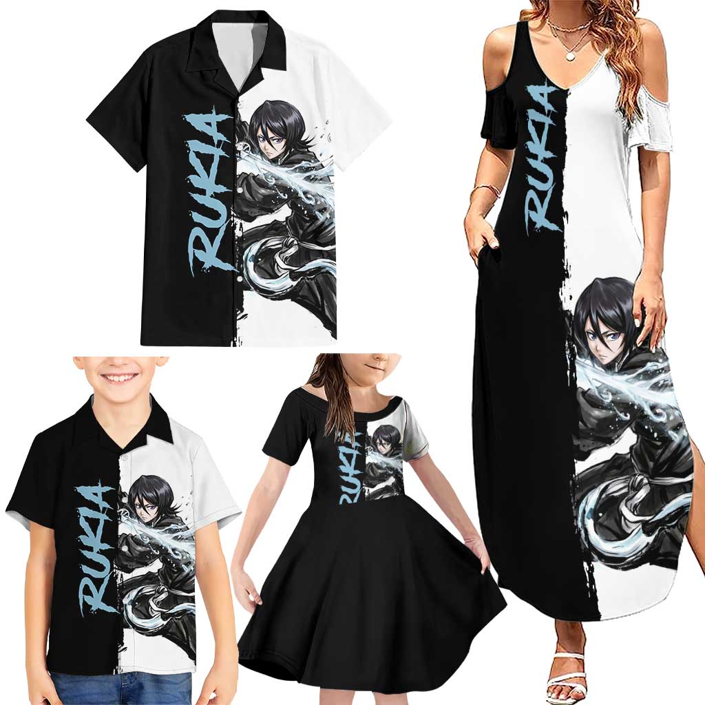Personalized Rukia Kuchiki Family Matching Summer Maxi Dress and Hawaiian Shirt Ink Splash Anime Brush Style