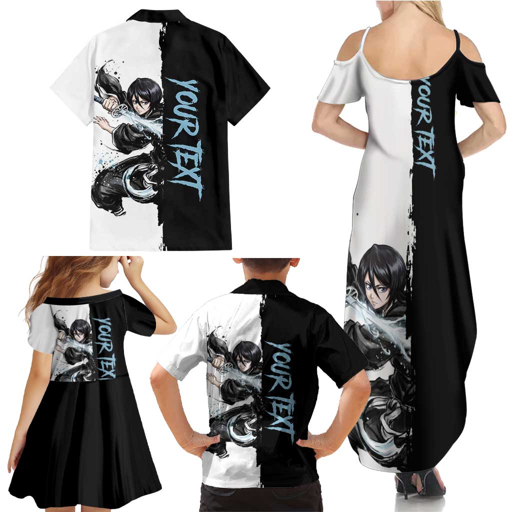 Personalized Rukia Kuchiki Family Matching Summer Maxi Dress and Hawaiian Shirt Ink Splash Anime Brush Style