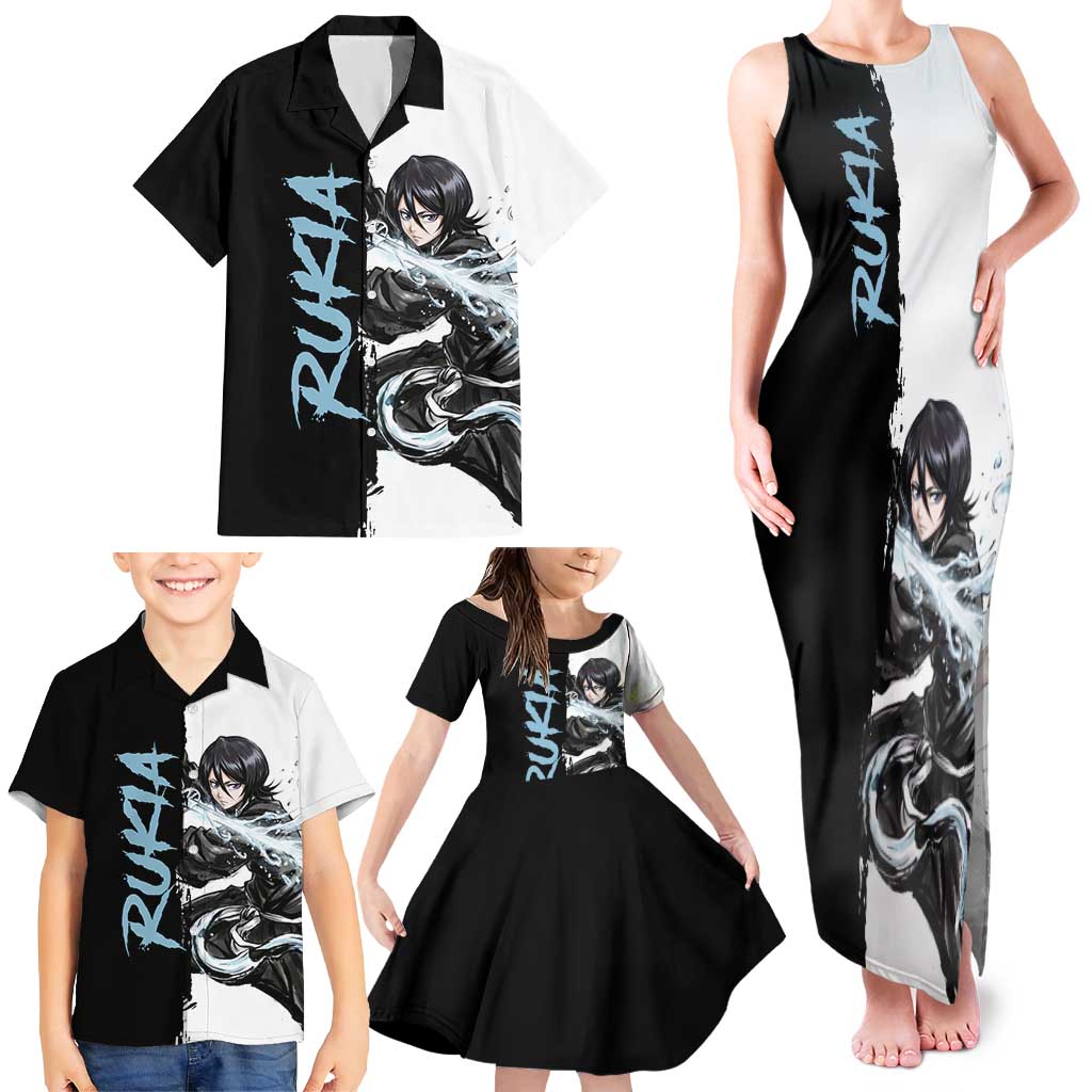 Personalized Rukia Kuchiki Family Matching Tank Maxi Dress and Hawaiian Shirt Ink Splash Anime Brush Style