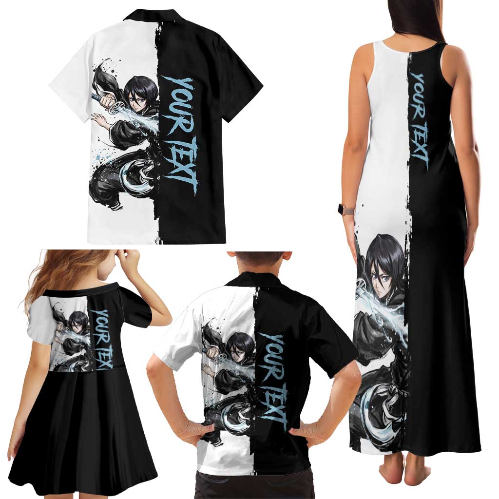 Personalized Rukia Kuchiki Family Matching Tank Maxi Dress and Hawaiian Shirt Ink Splash Anime Brush Style