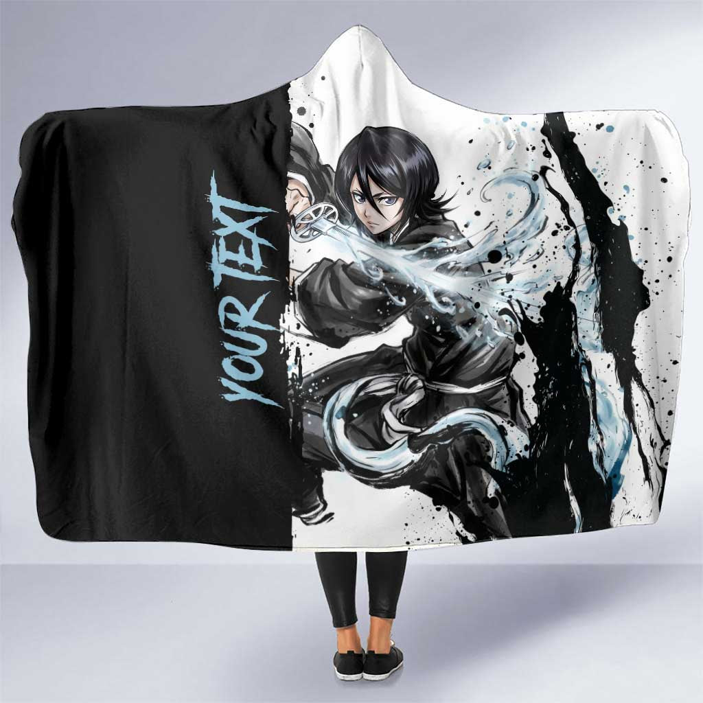 Personalized Rukia Kuchiki Hooded Blanket Ink Splash Anime Brush Style