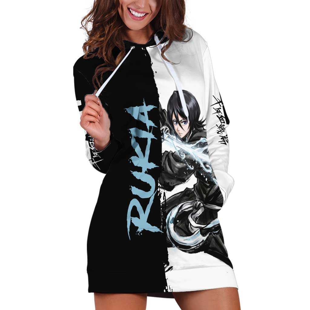 Personalized Rukia Kuchiki Hoodie Dress Ink Splash Anime Brush Style