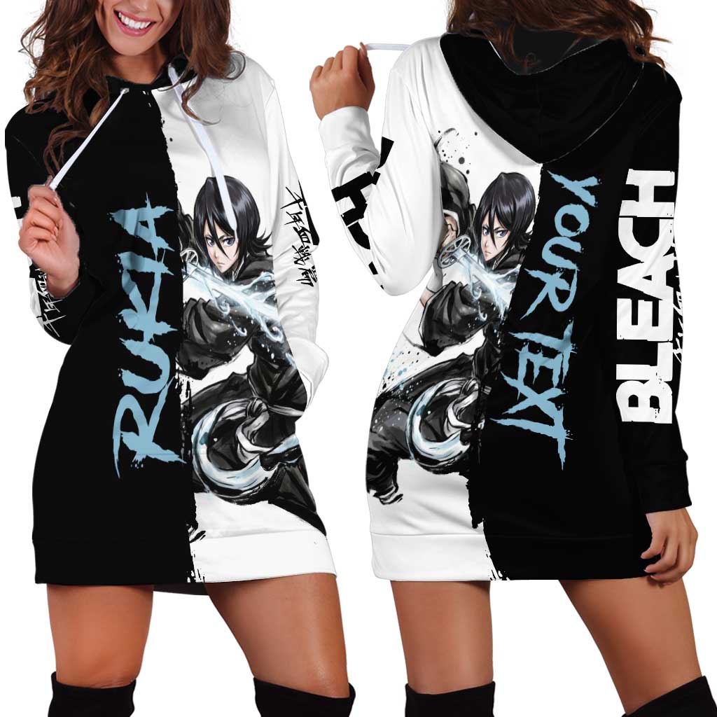 Personalized Rukia Kuchiki Hoodie Dress Ink Splash Anime Brush Style