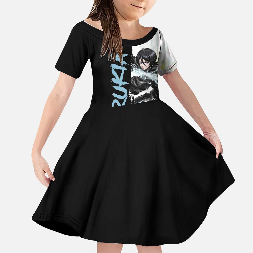 Personalized Rukia Kuchiki Kid Short Sleeve Dress Ink Splash Anime Brush Style