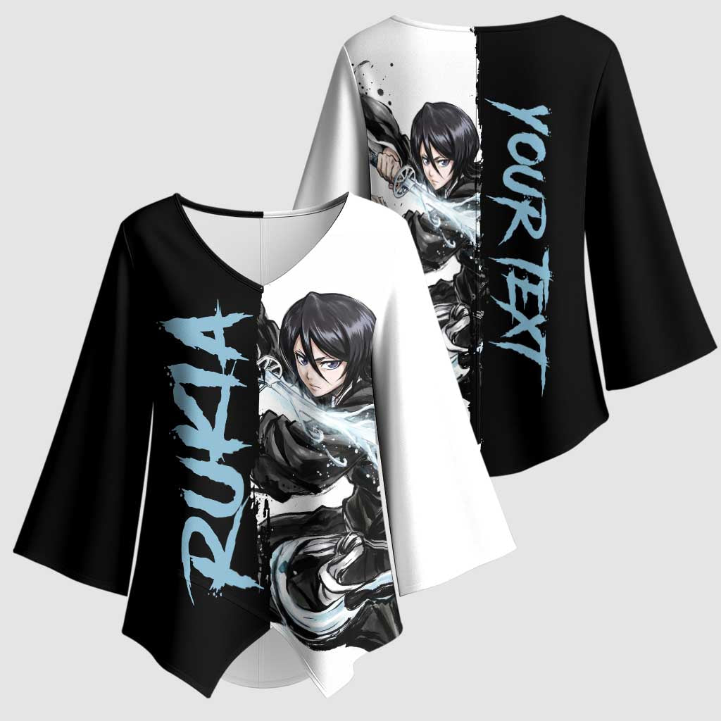 Personalized Rukia Kuchiki Kimono Sleeve Blouse Ink Splash Anime Brush Style