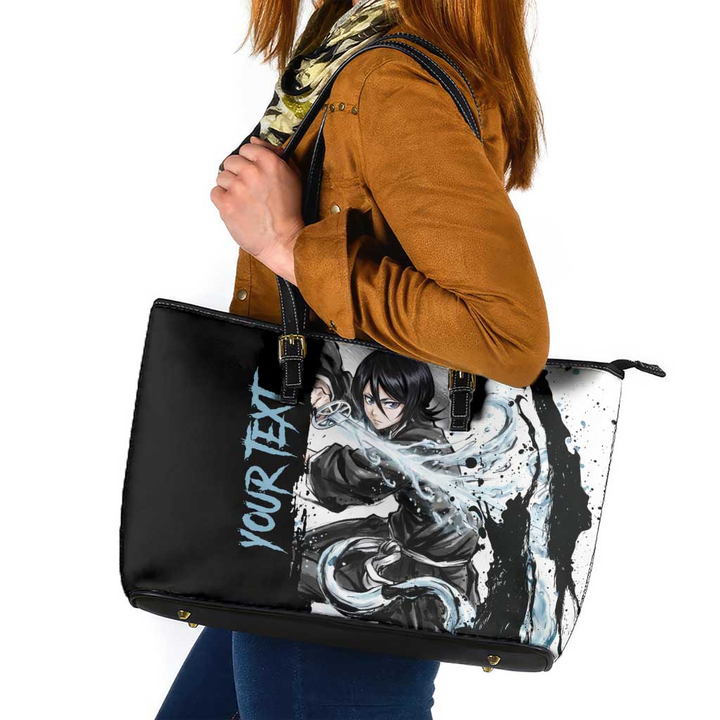 Personalized Rukia Kuchiki Leather Tote Bag Ink Splash Anime Brush Style