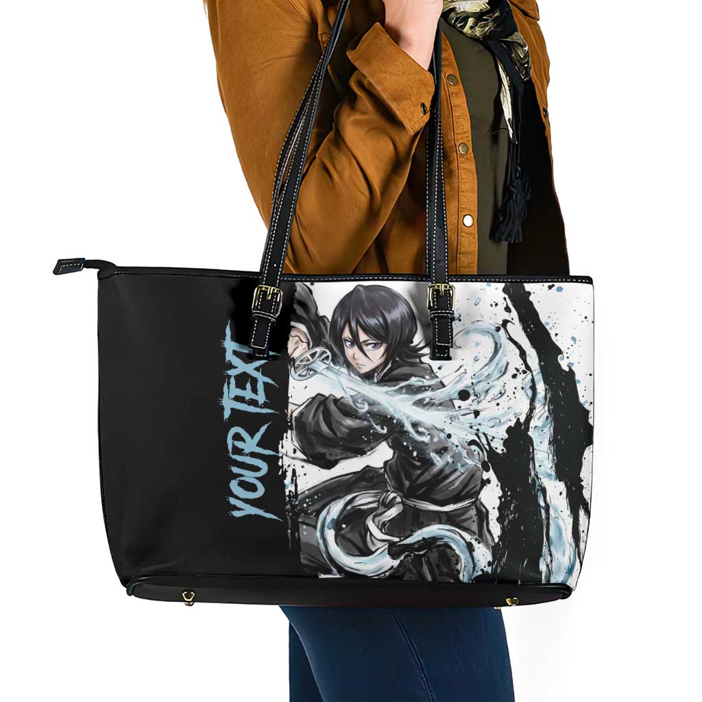 Personalized Rukia Kuchiki Leather Tote Bag Ink Splash Anime Brush Style