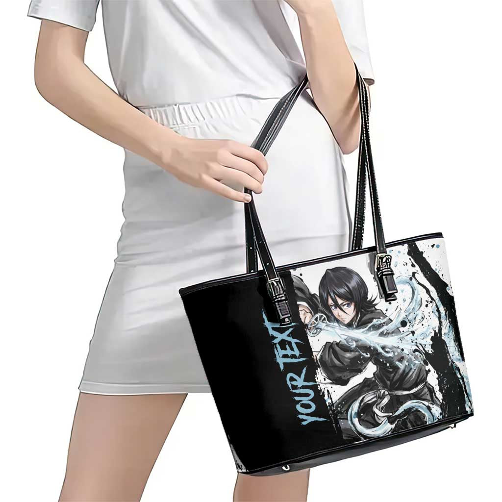 Personalized Rukia Kuchiki Leather Tote Bag Ink Splash Anime Brush Style