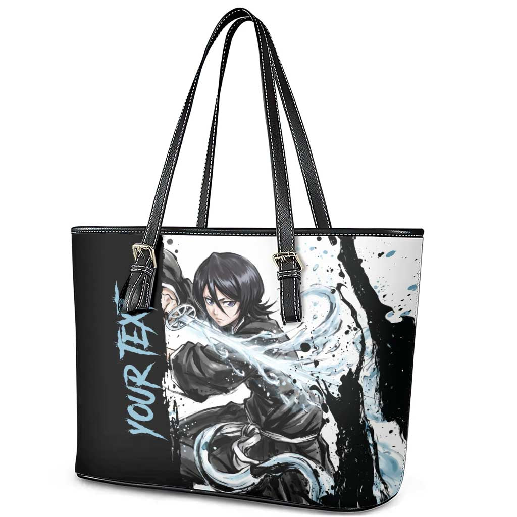 Personalized Rukia Kuchiki Leather Tote Bag Ink Splash Anime Brush Style