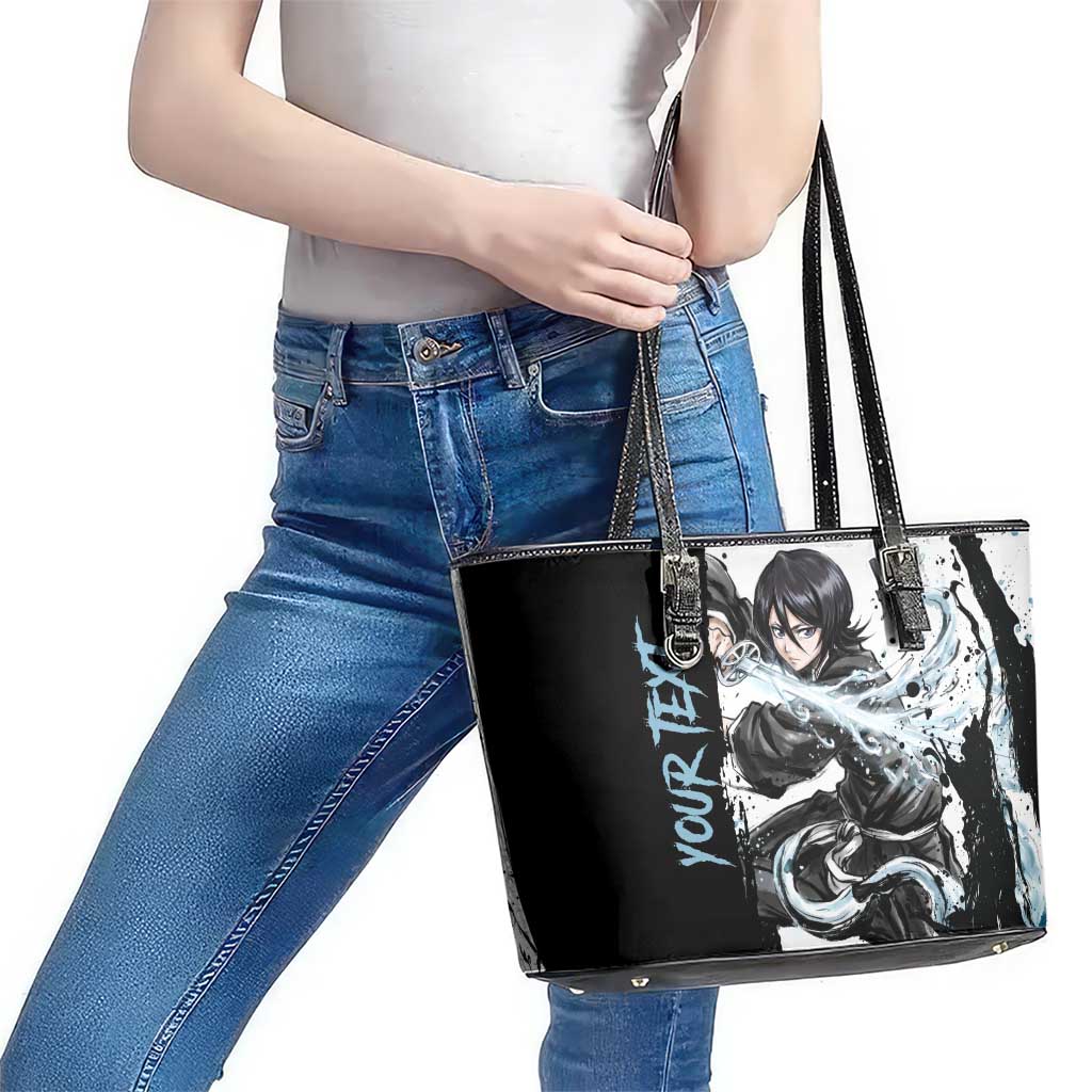 Personalized Rukia Kuchiki Leather Tote Bag Ink Splash Anime Brush Style