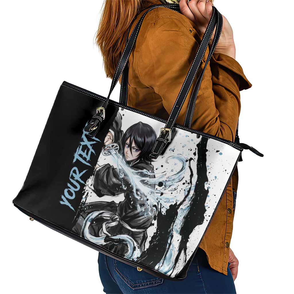 Personalized Rukia Kuchiki Leather Tote Bag Ink Splash Anime Brush Style