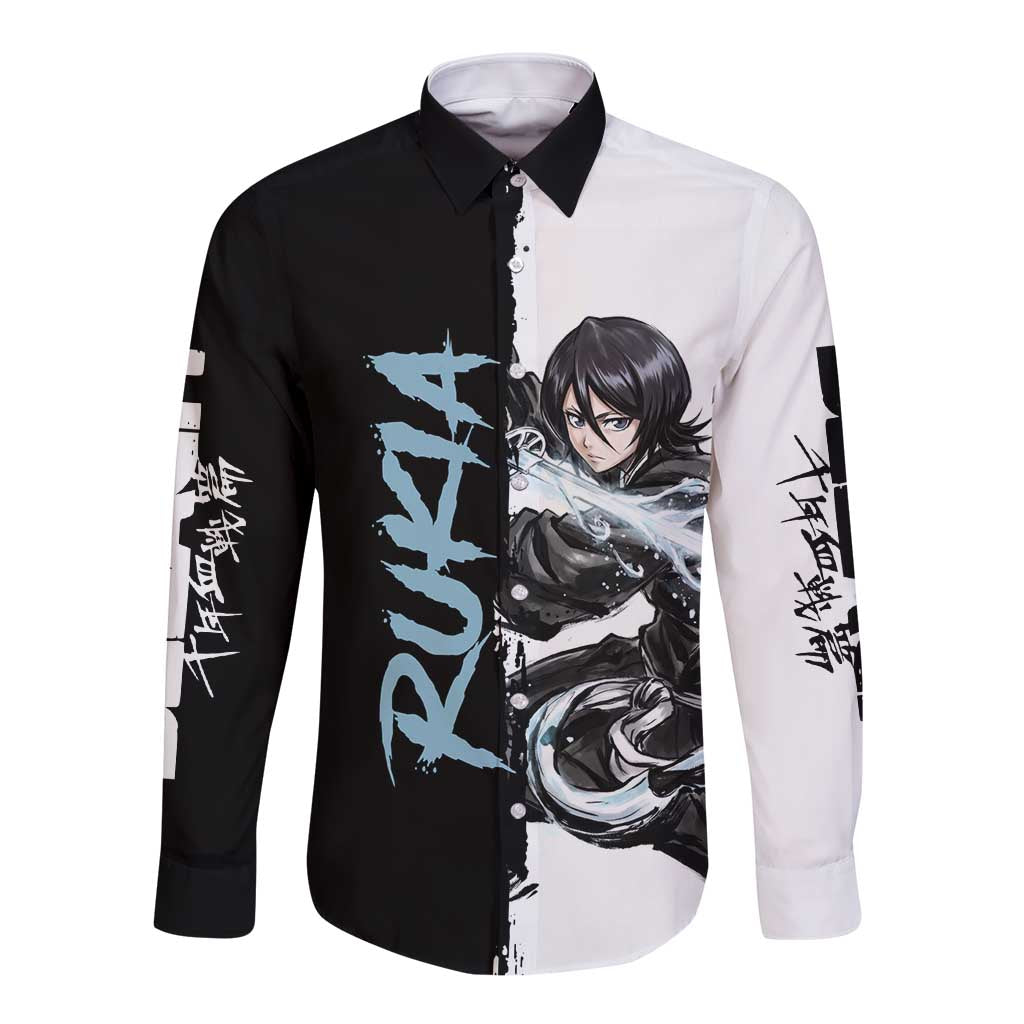 Personalized Rukia Kuchiki Long Sleeve Button Shirt Ink Splash Anime Brush Style