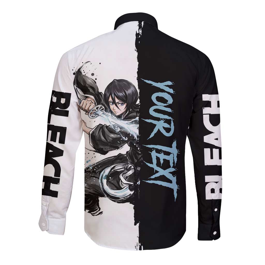 Personalized Rukia Kuchiki Long Sleeve Button Shirt Ink Splash Anime Brush Style