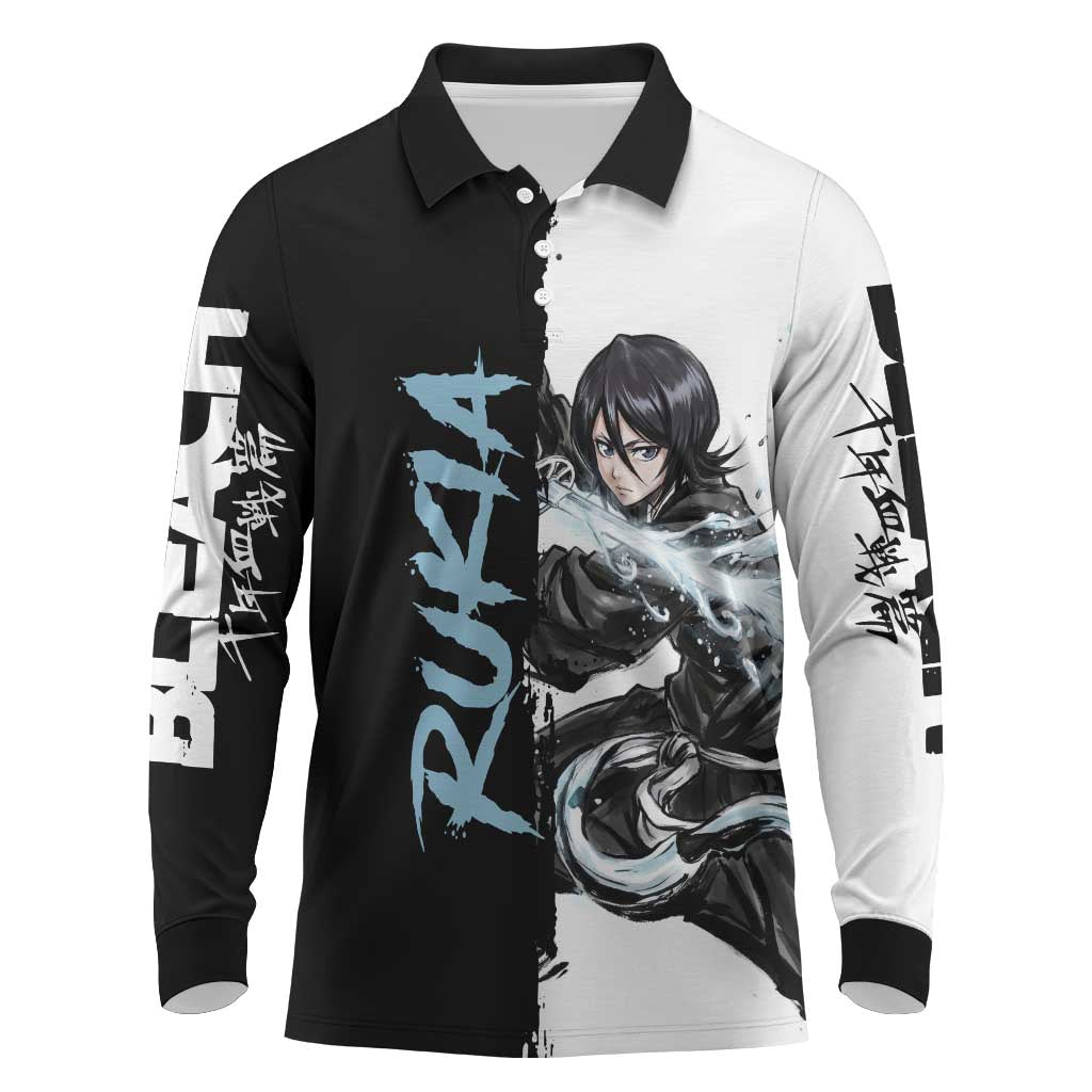 Personalized Rukia Kuchiki Long Sleeve Polo Shirt Ink Splash Anime Brush Style