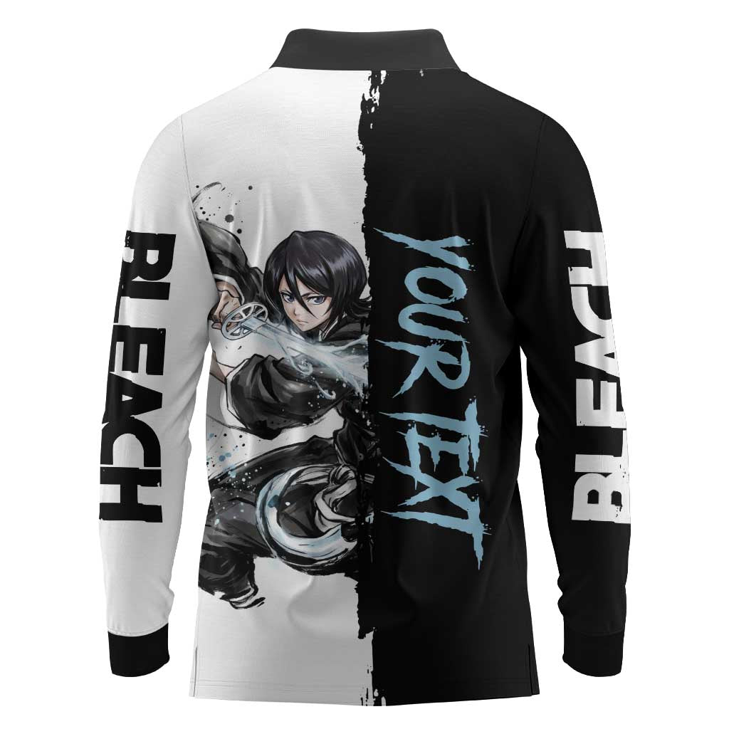 Personalized Rukia Kuchiki Long Sleeve Polo Shirt Ink Splash Anime Brush Style