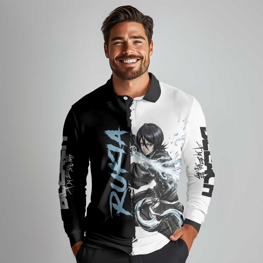 Personalized Rukia Kuchiki Long Sleeve Polo Shirt Ink Splash Anime Brush Style