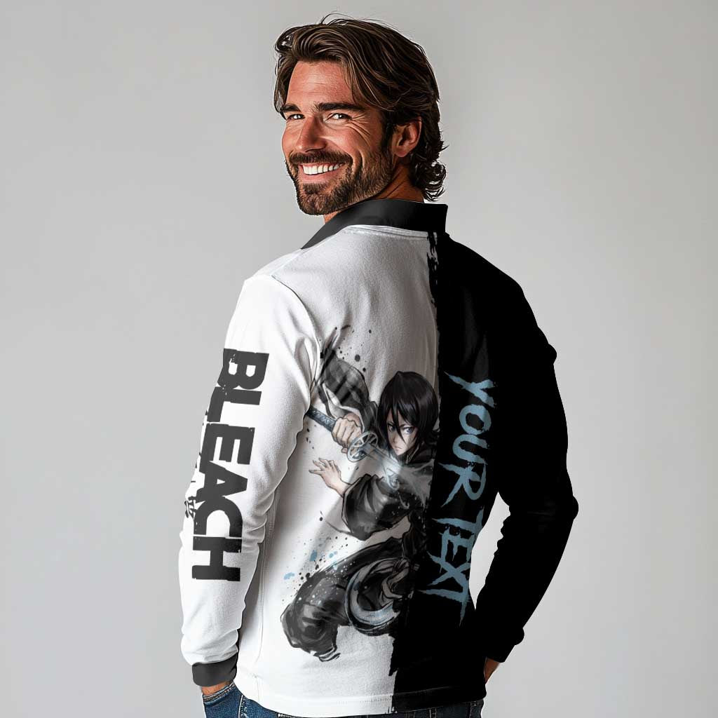 Personalized Rukia Kuchiki Long Sleeve Polo Shirt Ink Splash Anime Brush Style