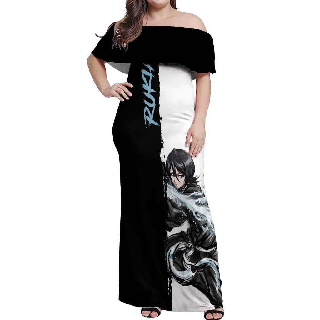 Personalized Rukia Kuchiki Off Shoulder Maxi Dress Ink Splash Anime Brush Style