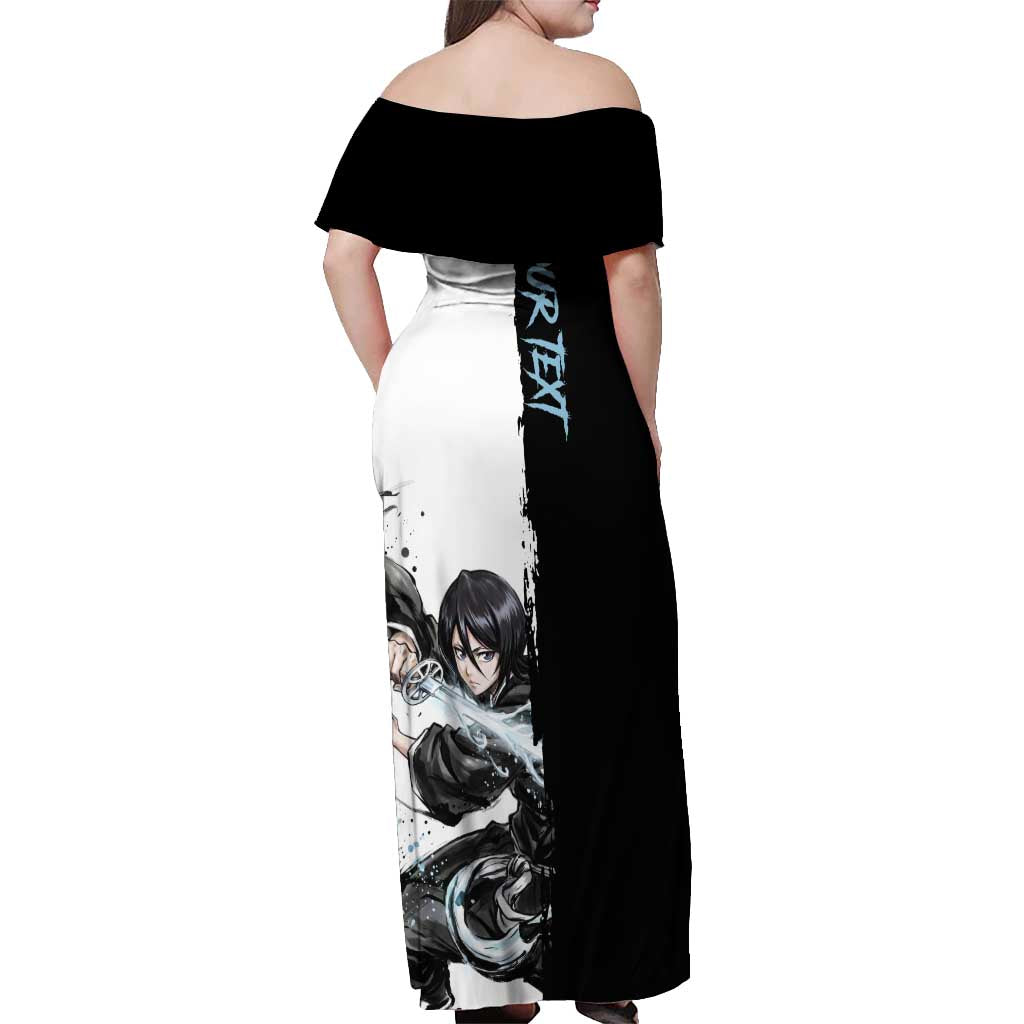 Personalized Rukia Kuchiki Off Shoulder Maxi Dress Ink Splash Anime Brush Style
