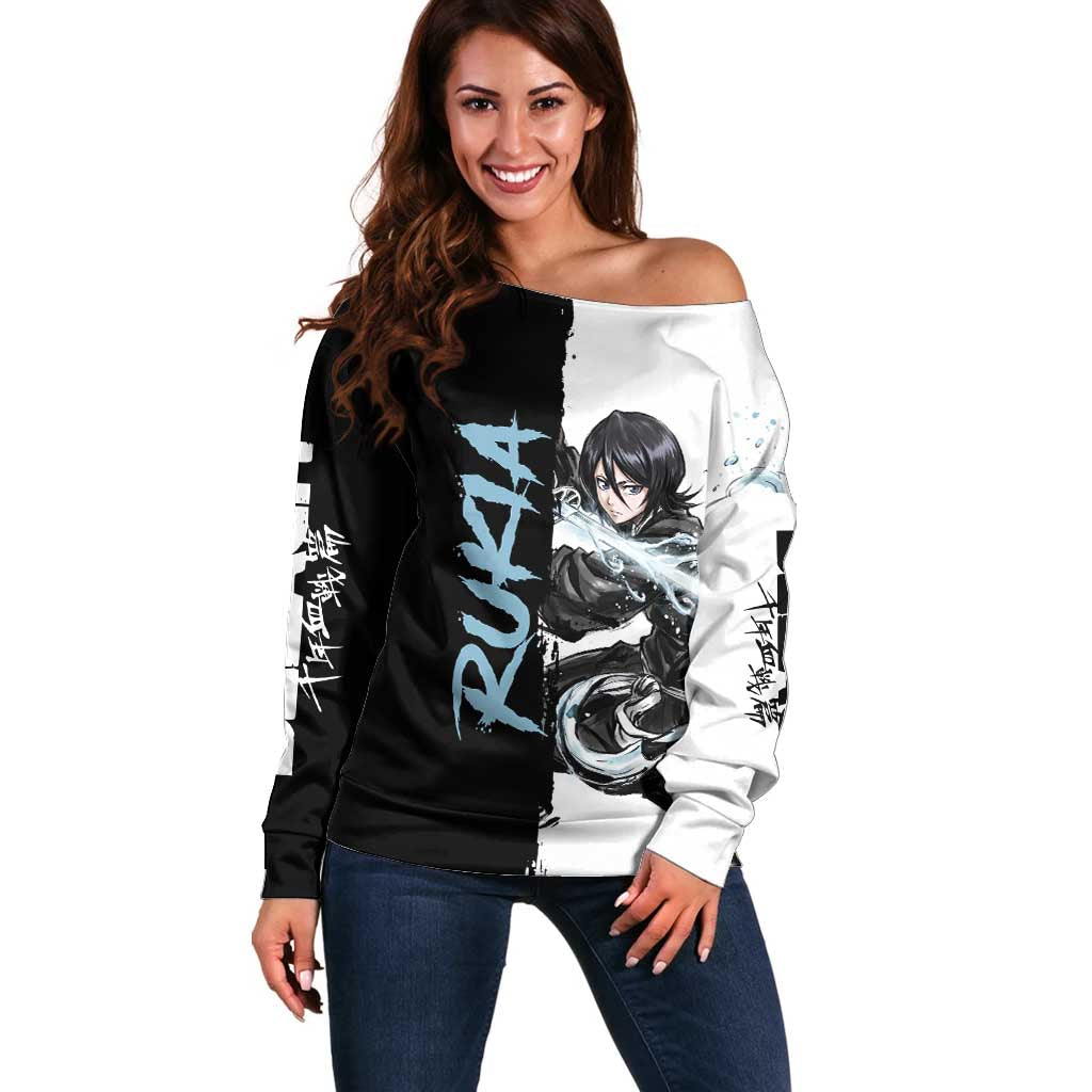 Personalized Rukia Kuchiki Off Shoulder Sweater Ink Splash Anime Brush Style