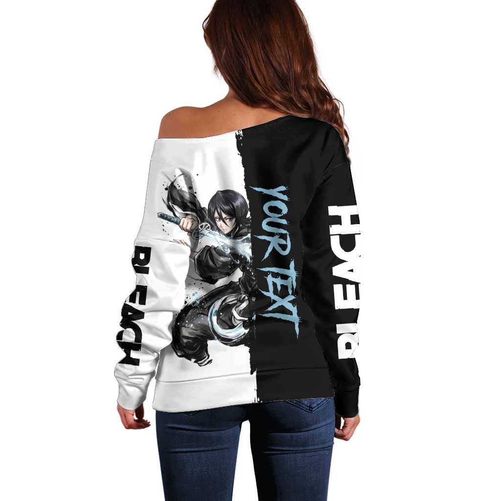 Personalized Rukia Kuchiki Off Shoulder Sweater Ink Splash Anime Brush Style