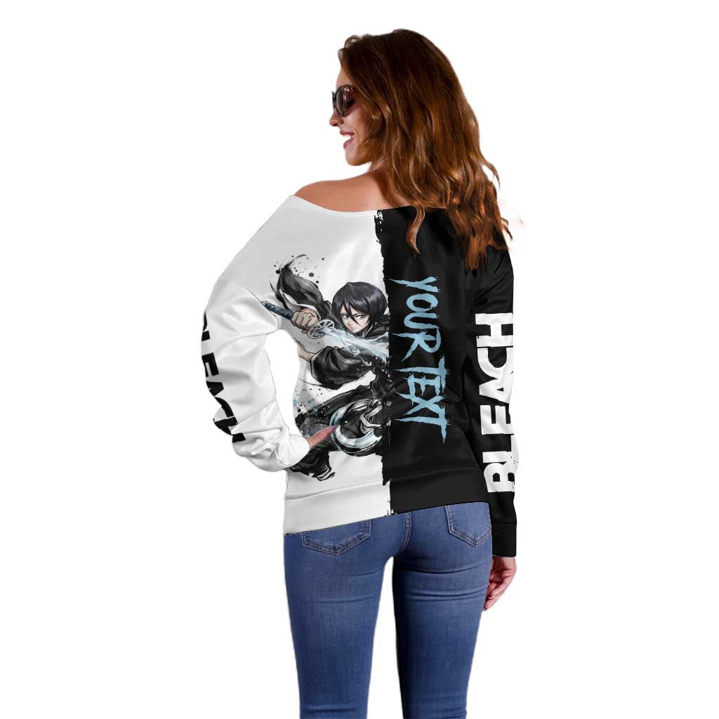 Personalized Rukia Kuchiki Off Shoulder Sweater Ink Splash Anime Brush Style