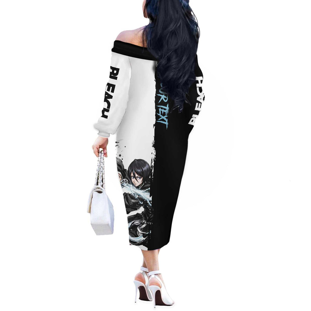 Personalized Rukia Kuchiki Off The Shoulder Long Sleeve Dress Ink Splash Anime Brush Style