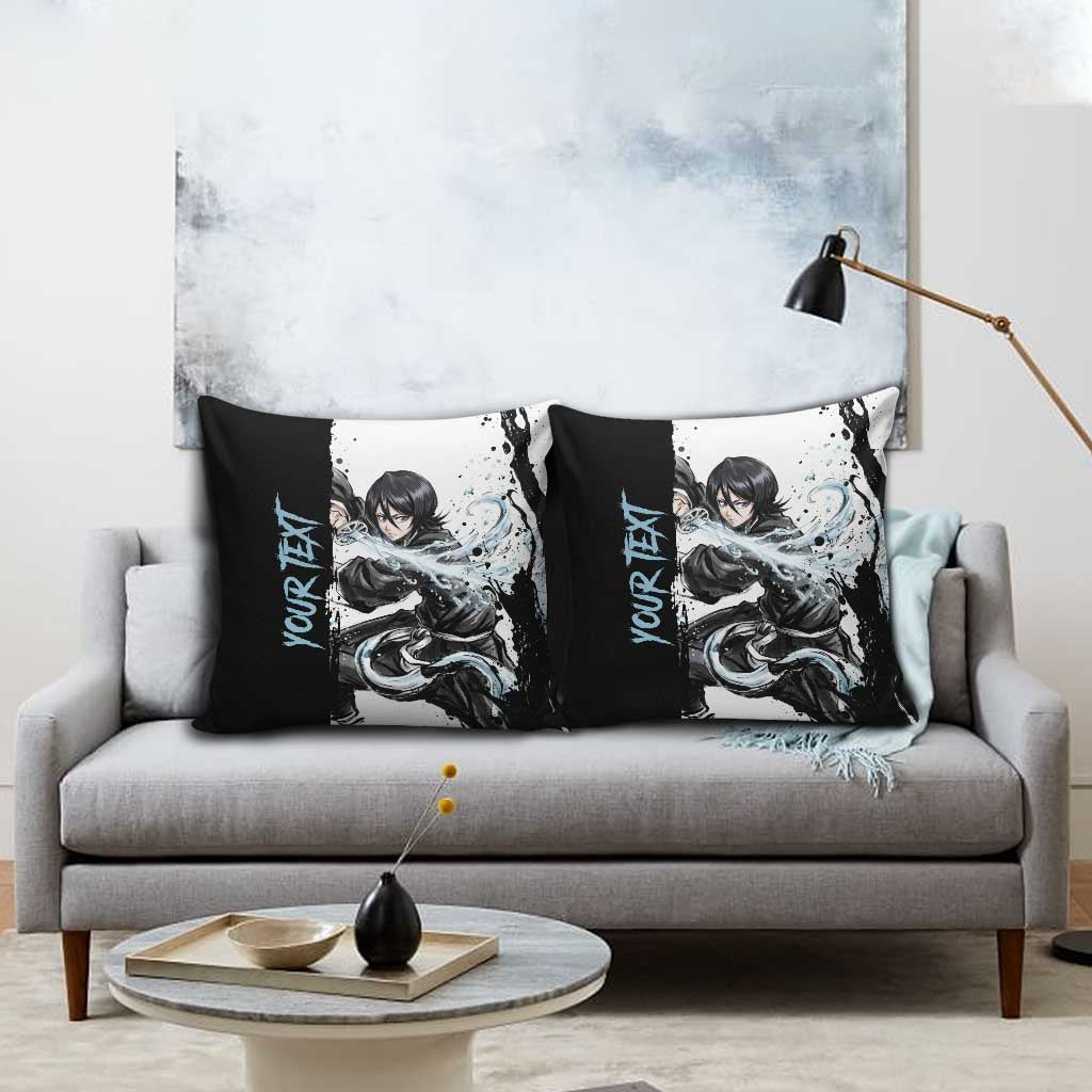 Personalized Rukia Kuchiki Pillow Cover Ink Splash Anime Brush Style