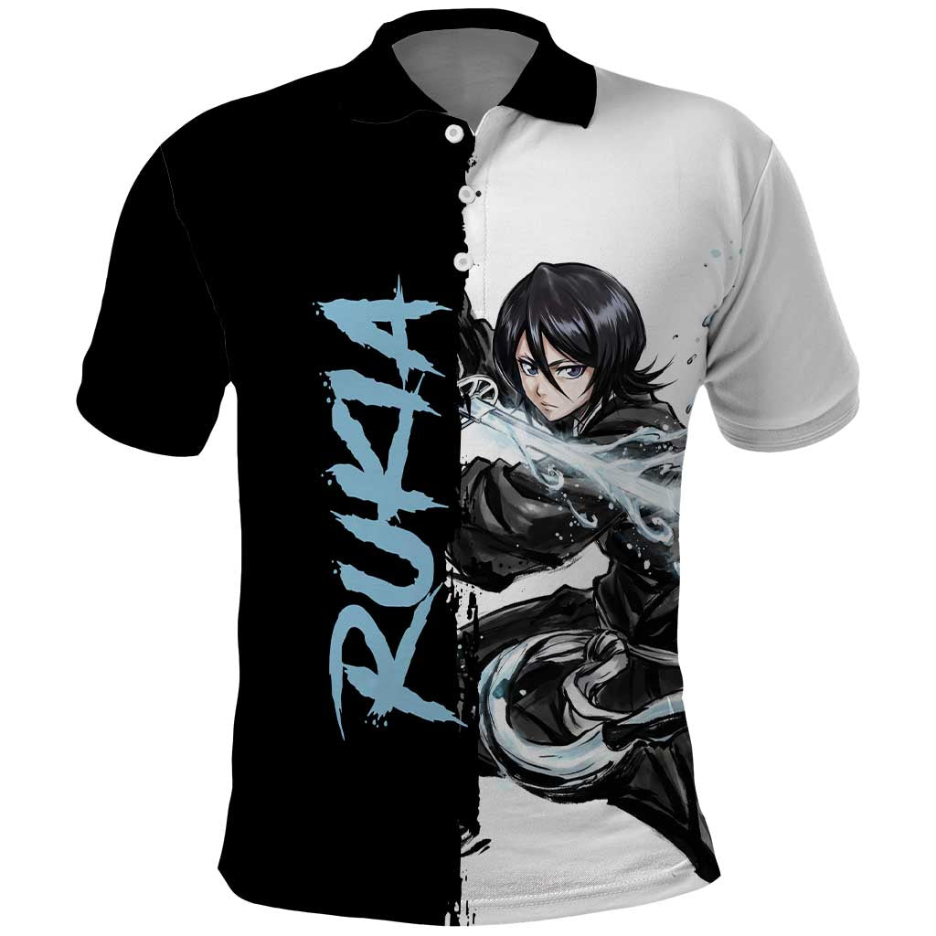 Personalized Rukia Kuchiki Polo Shirt Ink Splash Anime Brush Style