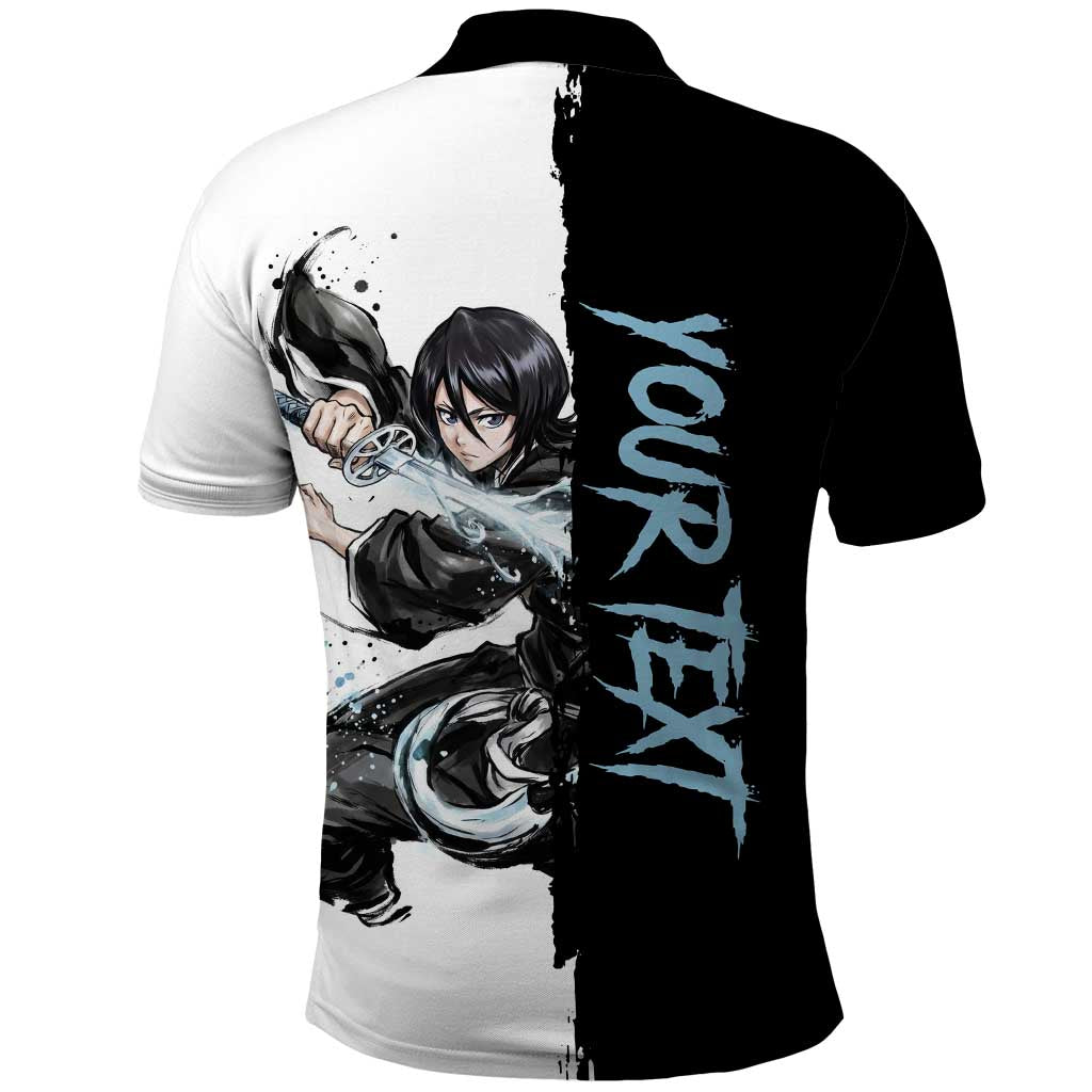 Personalized Rukia Kuchiki Polo Shirt Ink Splash Anime Brush Style