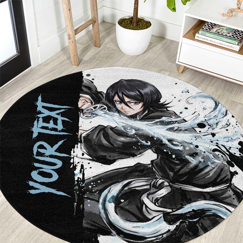 Personalized Rukia Kuchiki Round Carpet Ink Splash Anime Brush Style
