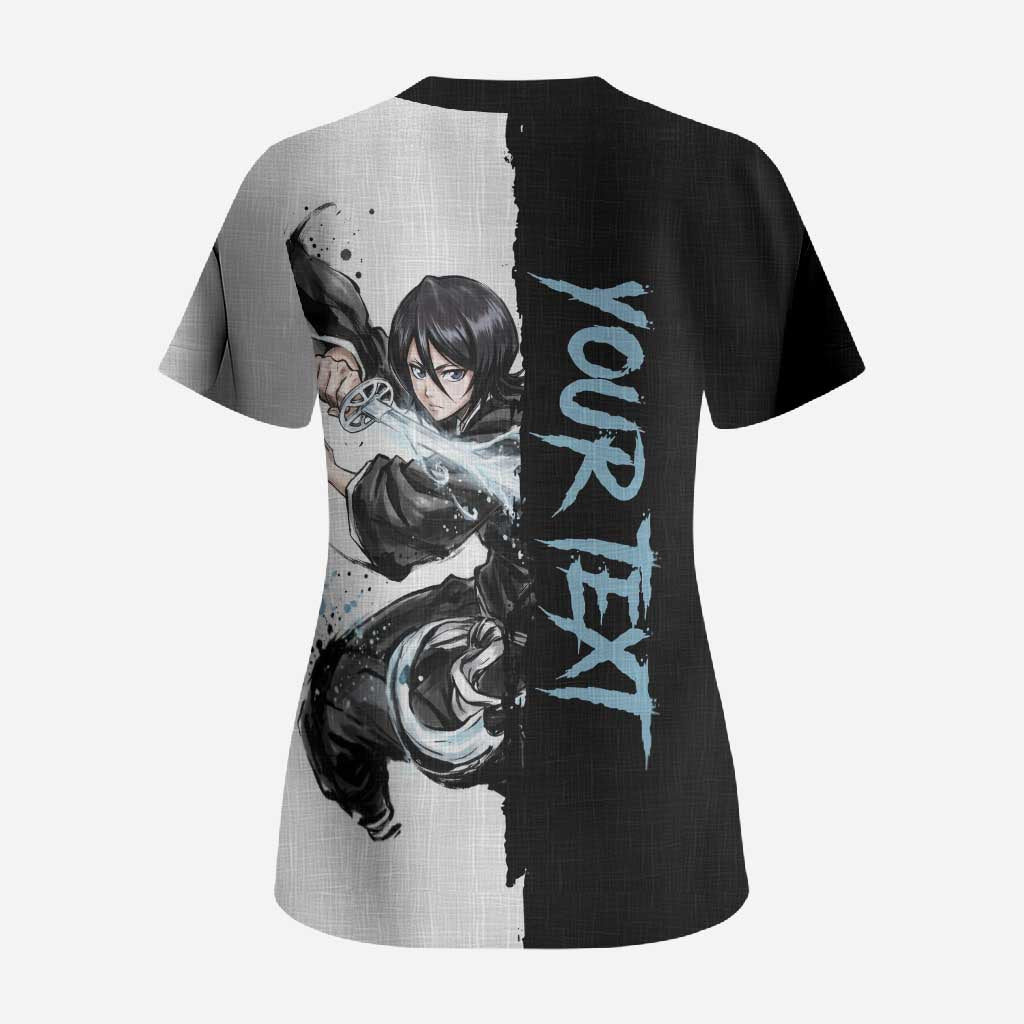 Personalized Rukia Kuchiki Scrub Top Ink Splash Anime Brush Style