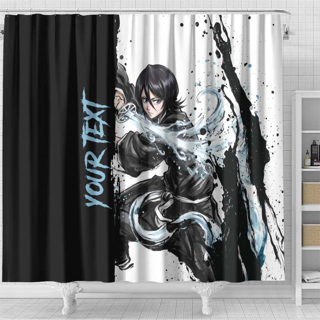 Personalized Rukia Kuchiki Shower Curtain Ink Splash Anime Brush Style