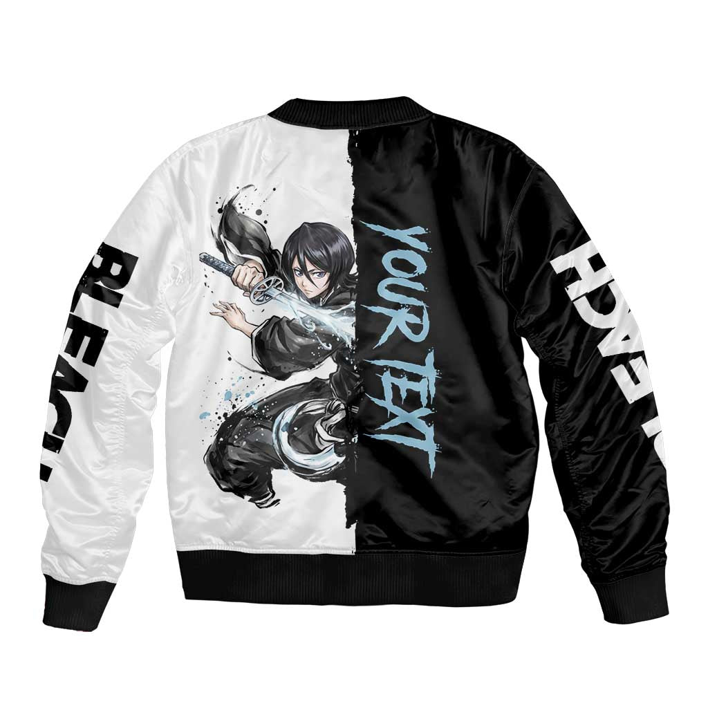 Personalized Rukia Kuchiki Sleeve Zip Bomber Jacket Ink Splash Anime Brush Style