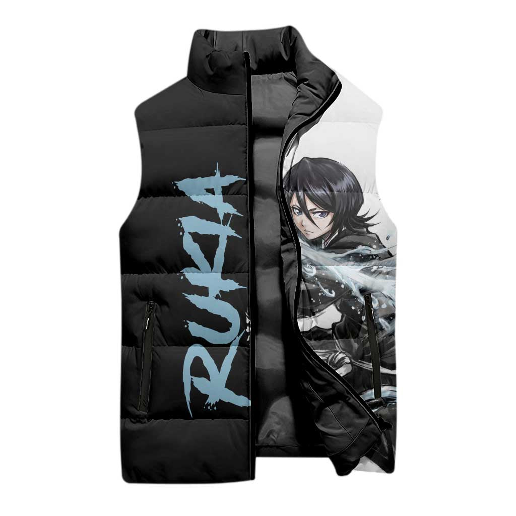 Personalized Rukia Kuchiki Sleeveless Puffer Jacket Ink Splash Anime Brush Style