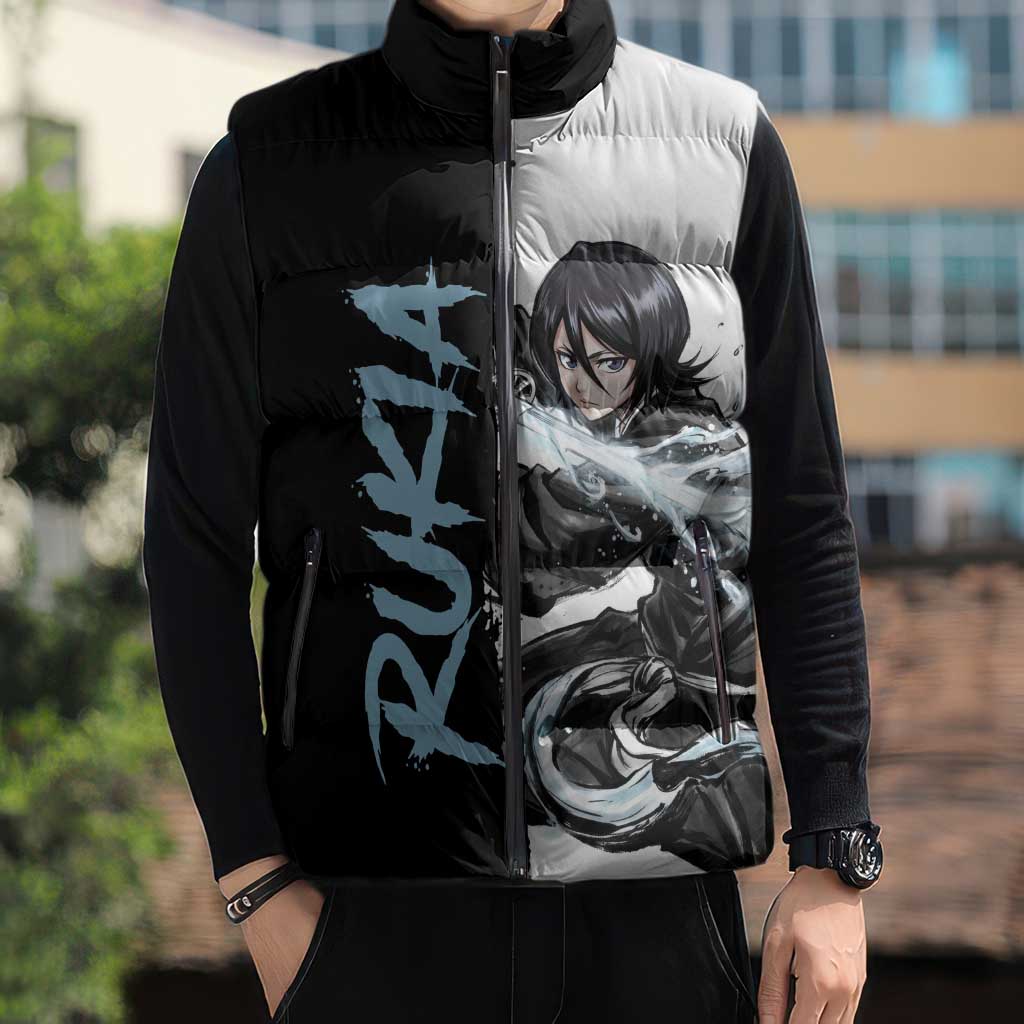 Personalized Rukia Kuchiki Sleeveless Puffer Jacket Ink Splash Anime Brush Style