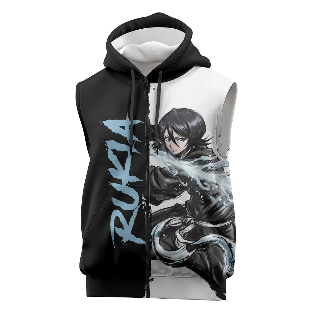 Personalized Rukia Kuchiki Sleeveless Zip Hoodie Ink Splash Anime Brush Style