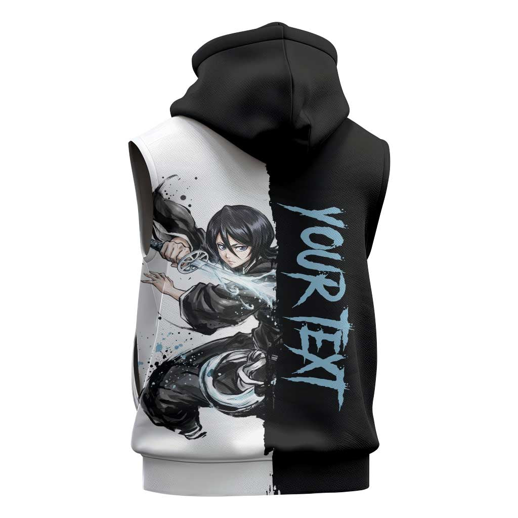 Personalized Rukia Kuchiki Sleeveless Zip Hoodie Ink Splash Anime Brush Style