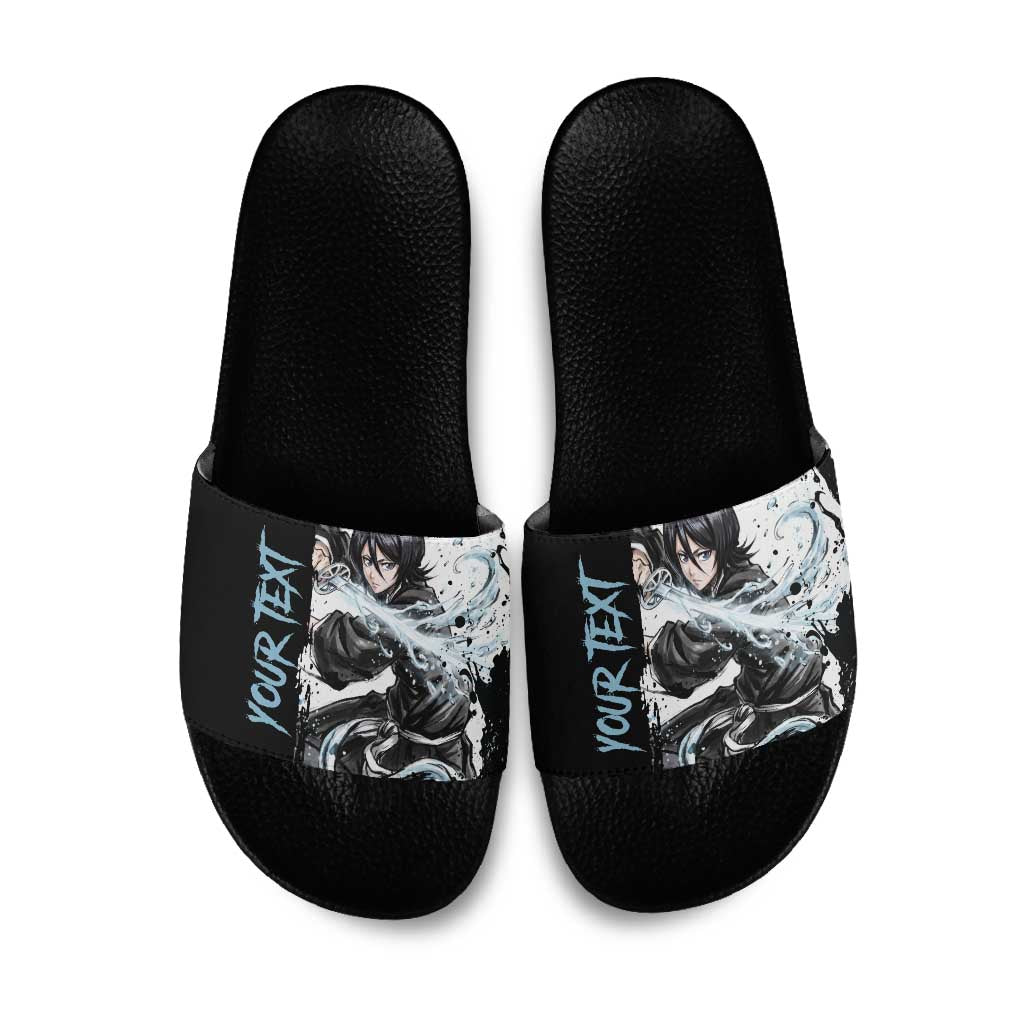Personalized Rukia Kuchiki Slide Sandals Ink Splash Anime Brush Style
