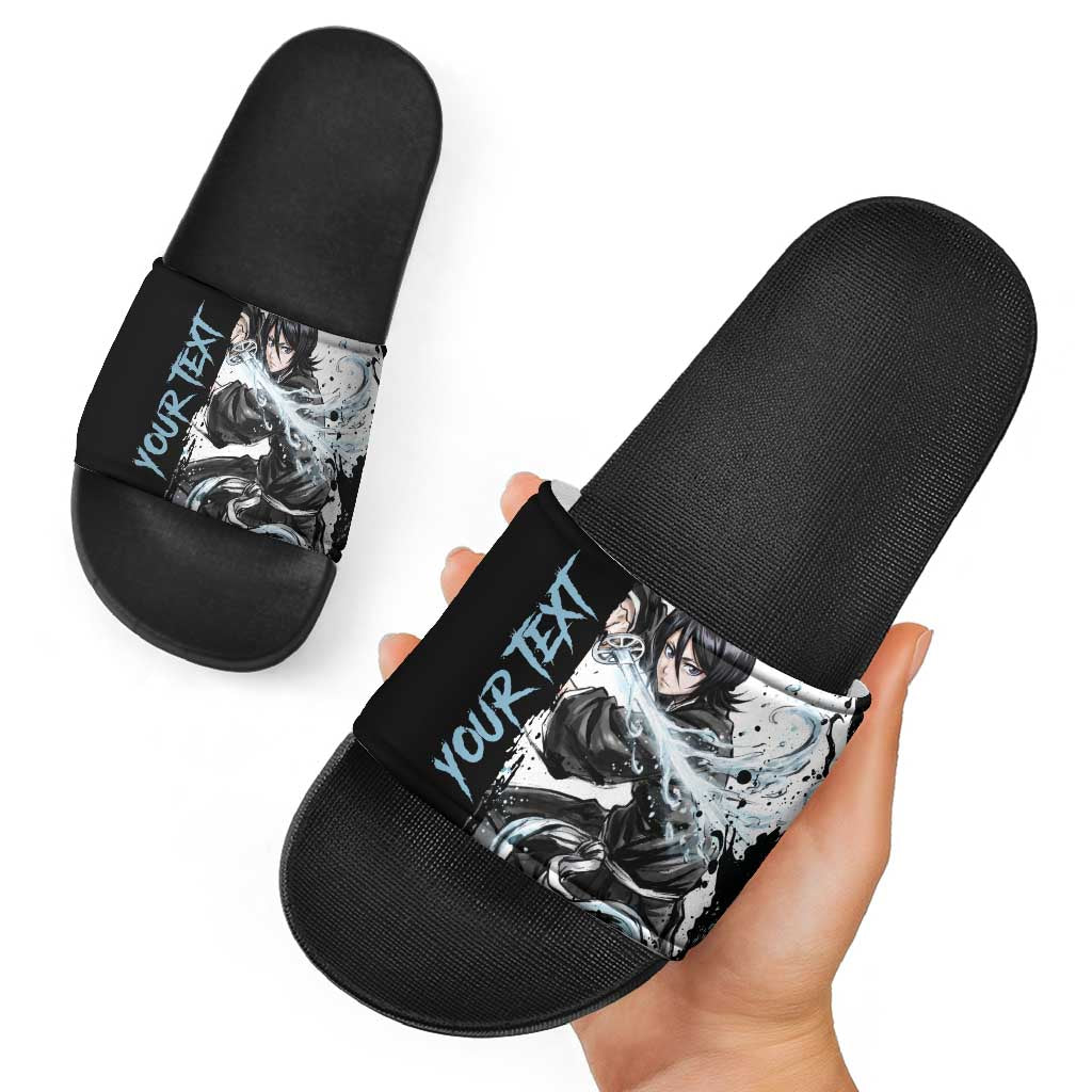 Personalized Rukia Kuchiki Slide Sandals Ink Splash Anime Brush Style