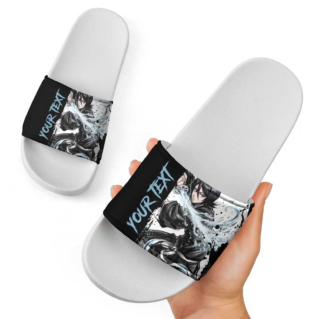 Personalized Rukia Kuchiki Slide Sandals Ink Splash Anime Brush Style