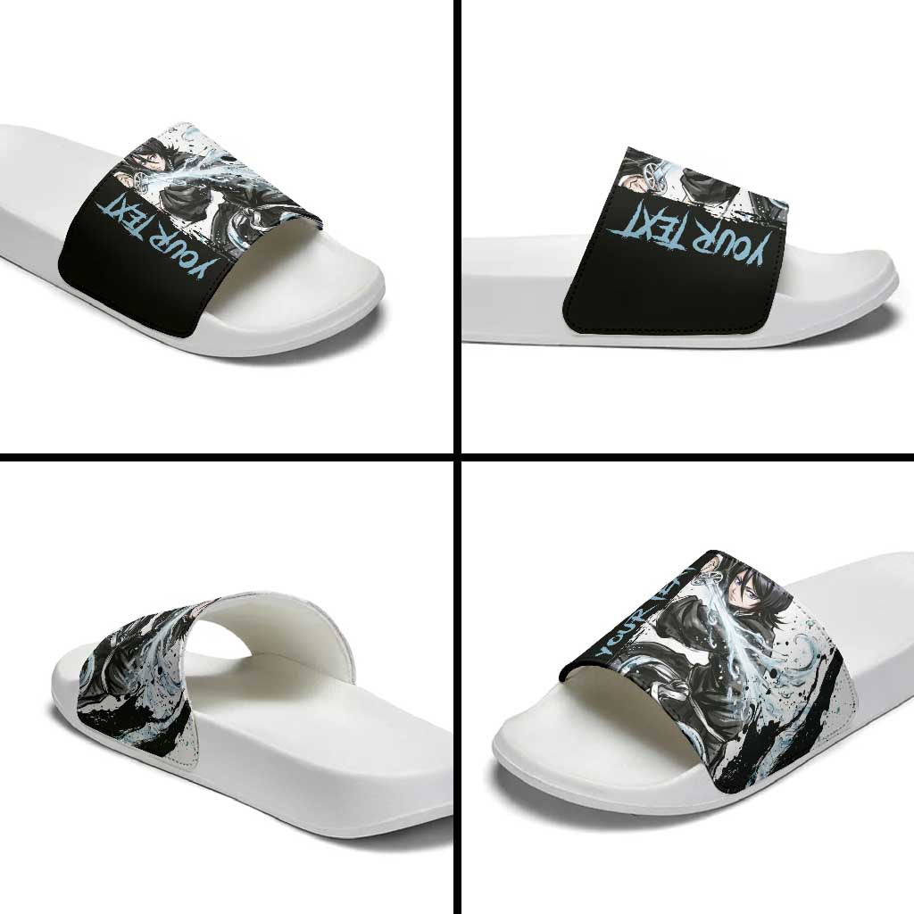 Personalized Rukia Kuchiki Slide Sandals Ink Splash Anime Brush Style