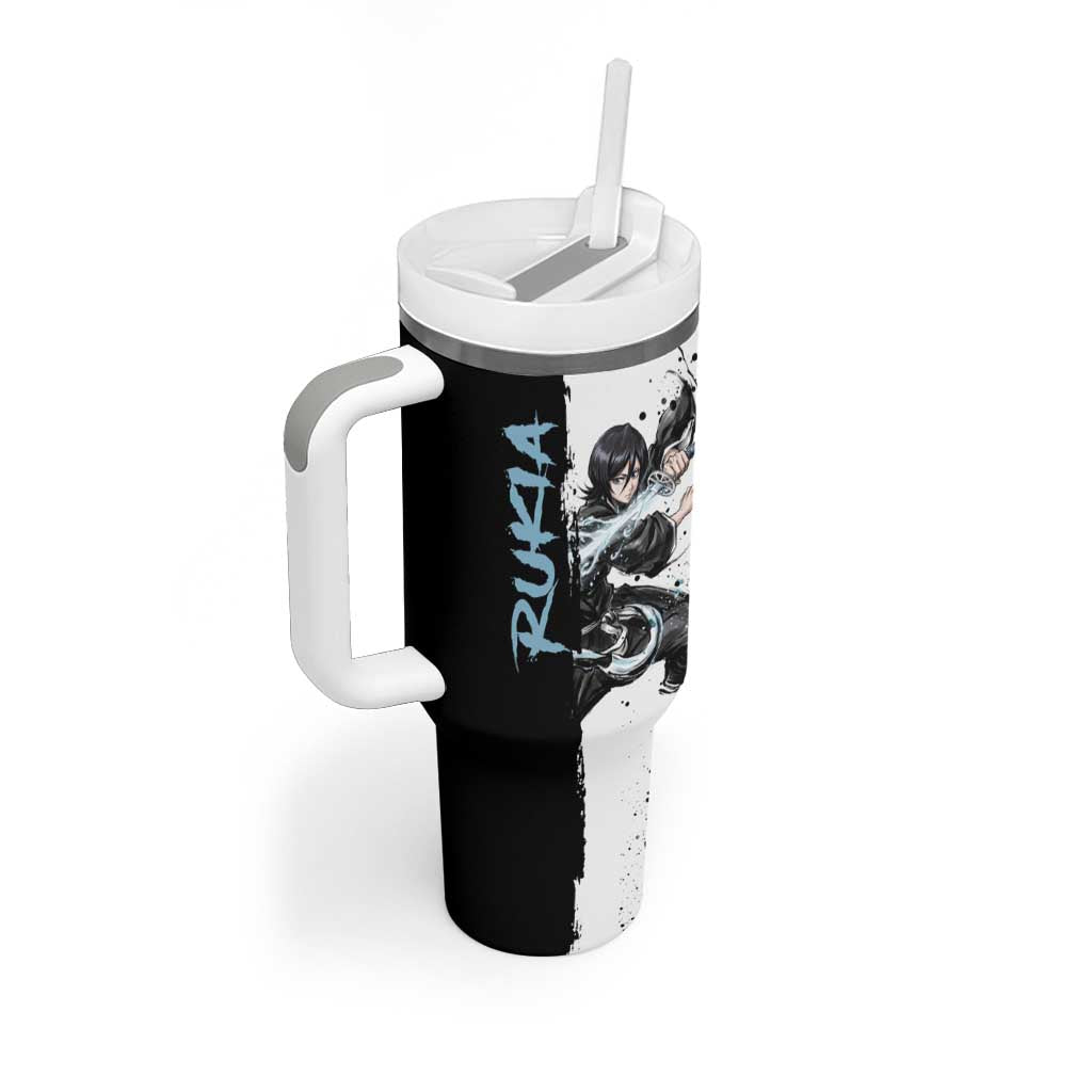Personalized Rukia Kuchiki Tumbler With Handle Ink Splash Anime Brush Style