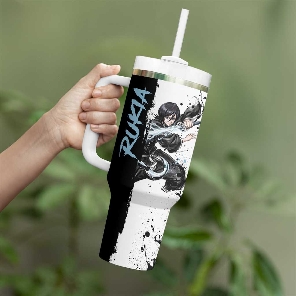 Personalized Rukia Kuchiki Tumbler With Handle Ink Splash Anime Brush Style