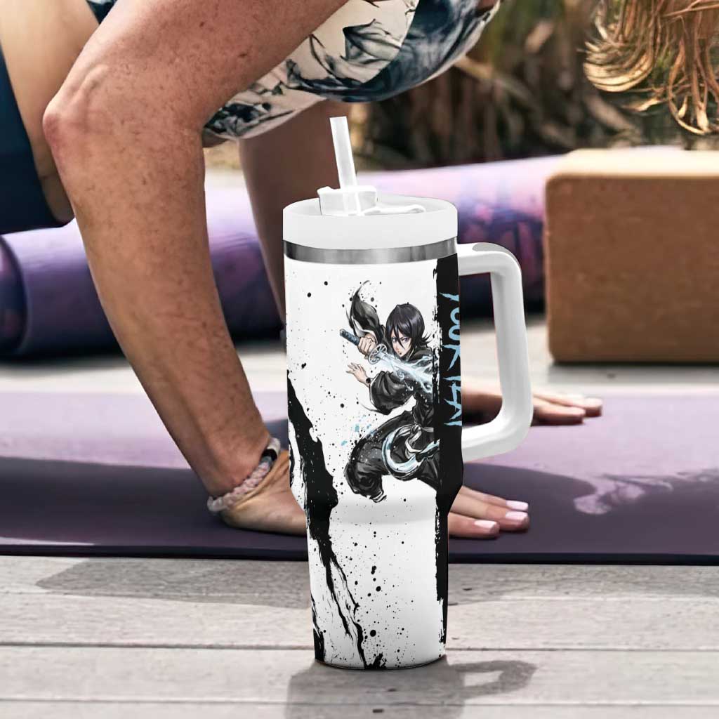 Personalized Rukia Kuchiki Tumbler With Handle Ink Splash Anime Brush Style