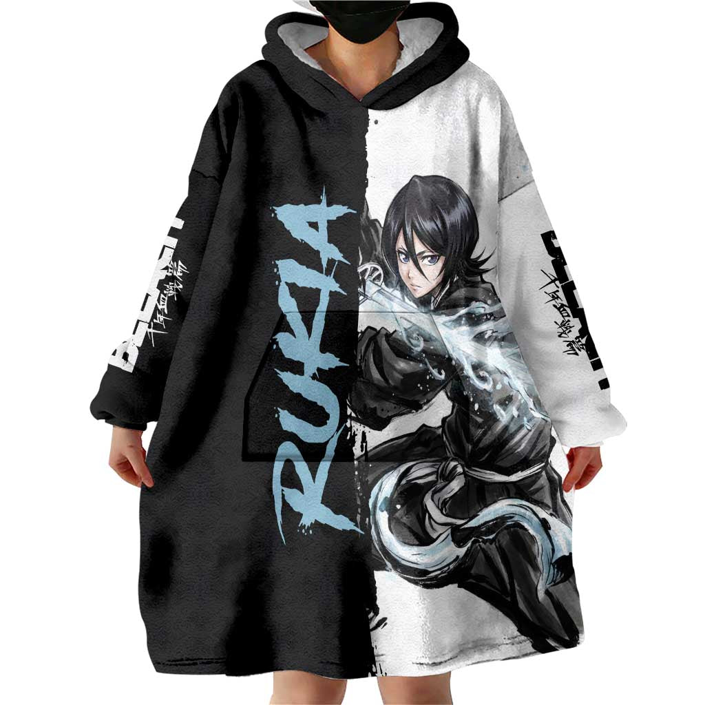 Personalized Rukia Kuchiki Wearable Blanket Hoodie Ink Splash Anime Brush Style